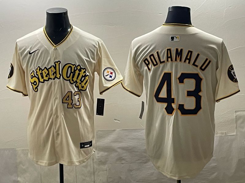 Men 2025 Nike Pittsburgh Steelers #43 Polamalu Cream Limited NFL Jersey style 07->pittsburgh steelers->NFL Jersey